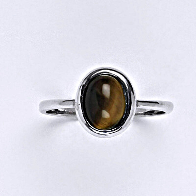 Stříbrný prsten s přírodním kamenem tygří oko 8 x 6 mm, T 1355