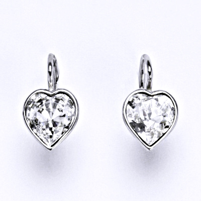 1 Stříbrné náušnice se Swarovski čirým krystalem, srdce, NK 1396