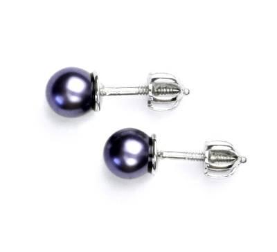 Stříbrné náušnice synt. perla 6 mm , perlové náušnice, NŠ 1183 fialová A