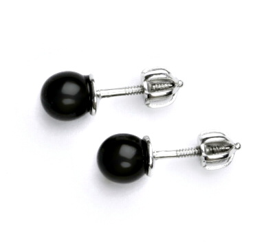 Stříbrné náušnice synt. perla 6 mm , perlové náušnice, NŠ 1183 černá