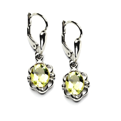 Stříbrné náušnice, přírodní olivový křemen/lemon, NK 1140/20