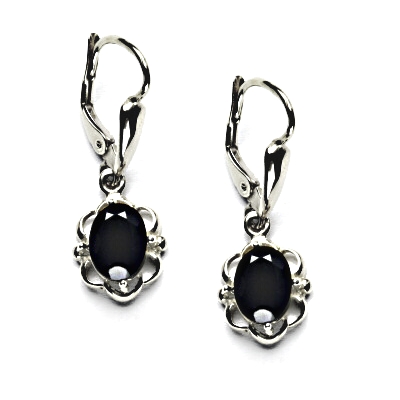 Stříbrné náušnice, přírodní černý spinel, NK 1140/20