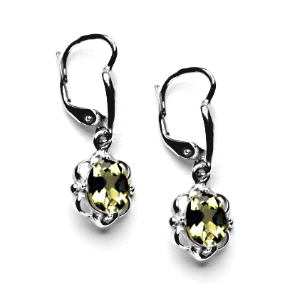 Stříbrné náušnice, přírodní olivový křemen, NK 1140/20