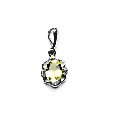 Stříbrný přívěsek, přírodní olivový křemen/lemon, P 1140/22