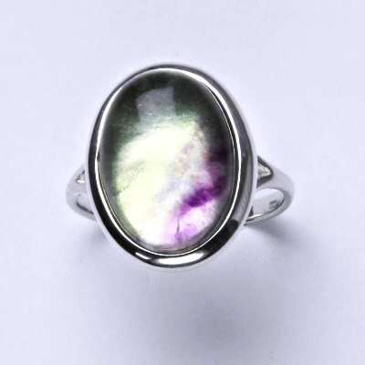 Stříbrný prsten, přírodní fluorit, prstýnek s fluoritem, T 1455
