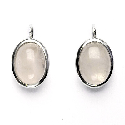 Stříbrné náušnice, přírodní růženín, 16 x 12 mm, NK 1455