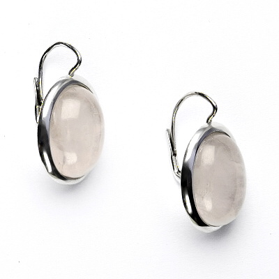 Stříbrné náušnice, přírodní růženín, 16 x 12 mm, NK 1455