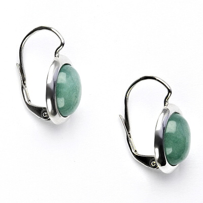 Stříbrné náušnice, přírodní avanturin, 10 x 8 mm, NK 1453