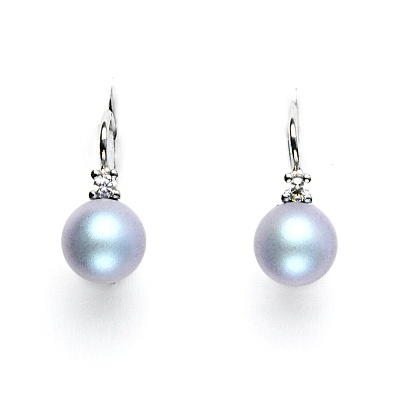 Stříbrné náušnice, Swarovski perly iridescent light blue, čiré zirkony, NK 1207 