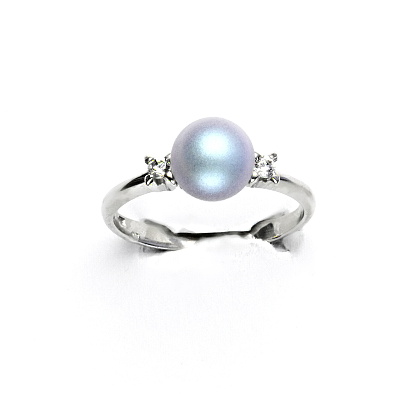 Stříbrný prsten, Swarovski perla iridescent light blue, čiré zirkony, T 1207