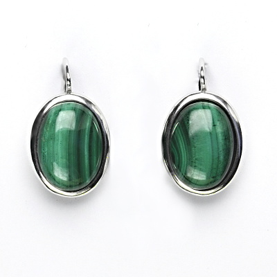 Stříbrné náušnice s přírodním kamenem malachit 14 x 10 mm, NK 1454