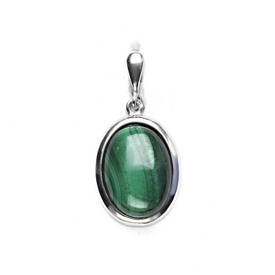 Stříbrný přívěsek s přírodním kamenem malachit 14 x 10 mm, P 1454/22