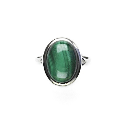 Stříbrný prsten s přírodním kamenem malachit 14 x 10 mm, T 1454