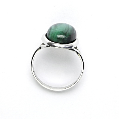 Stříbrný prsten s přírodním kamenem malachit 14 x 10 mm, T 1454