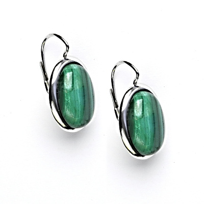 Stříbrné náušnice, přírodní malachit, 16 x 12 mm, NK 1455