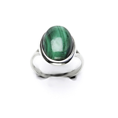 Stříbrný prsten, přírodní malachit, 16 x 12 mm, T 1455
