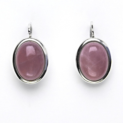 Stříbrné náušnice, přírodní růženín malinový, 16 x 12 mm, NK 1455