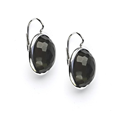 Stříbrné náušnice, přírodní záhněda šachovnice, 16 x 12 mm, NK 1455