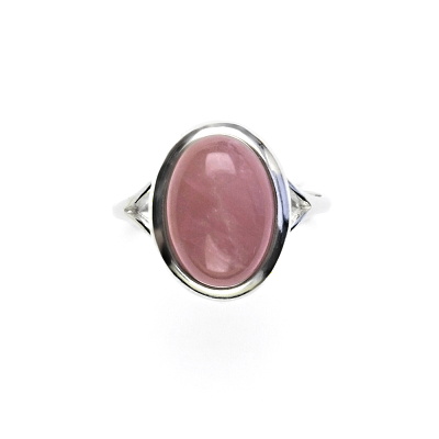 Stříbrný prsten, přírodní růženín malinový, 14 x 10 mm, T 1454