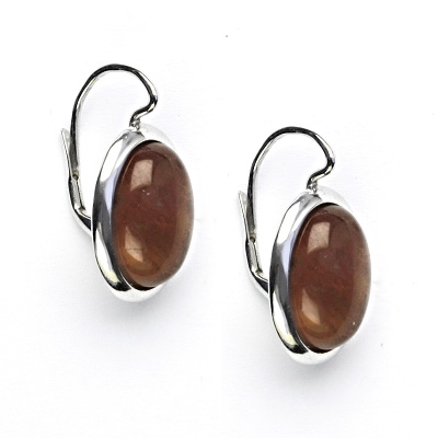 Stříbrné náušnice, přírodní granát Hessonite, 14 x 10 mm, NK 1454