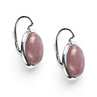 Stříbrné náušnice, přírodní růženín malinový, 14 x 10 mm, NK 1454