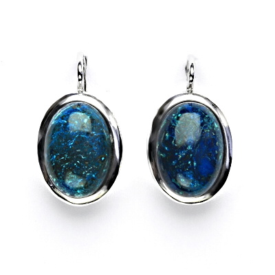 Stříbrné náušnice, přírodní chryzokol tmavý, 14 x 10 mm, NK 1454