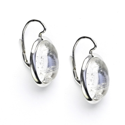 Stříbrné náušnice, přírodní křišťál, 14 x 10 mm, NK 1454