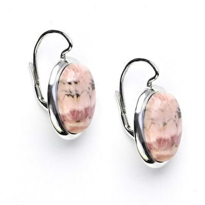 Stříbrné náušnice, přírodní rodochrozit, 14 x 10 mm, NK 1454