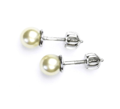 Stříbrné náušnice synt. perla 6 mm , perlové náušnice, NŠ 1183 krémová