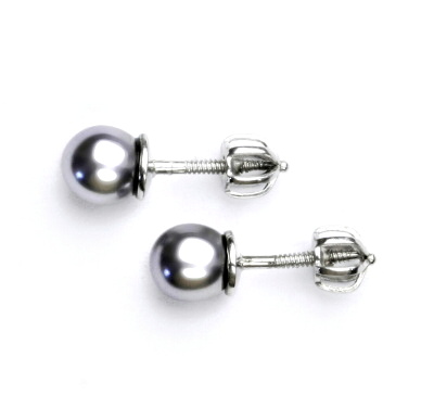 Stříbrné náušnice synt. perla 6 mm , perlové náušnice, NŠ 1183 šedá B