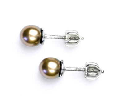 Stříbrné náušnice synt. perla 6 mm , perlové náušnice, NŠ 1183 bronzová
