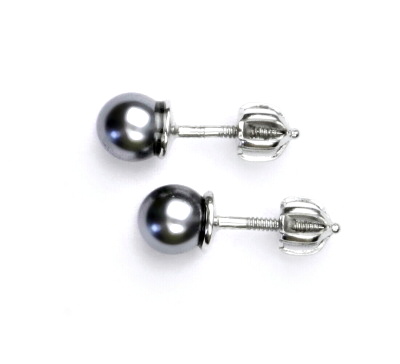 Stříbrné náušnice synt. perla 6 mm - NŠ 1183 šedá A