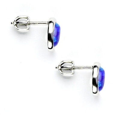 Stříbrné náušnice, fialový syntetický opál, NŠ 1354