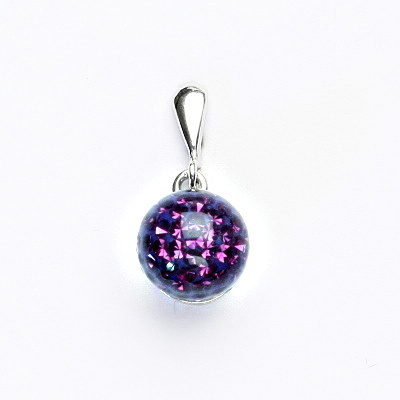 Stříbrný přívěsek, kulička s krystaly Amethyst 10 mm, P 1298