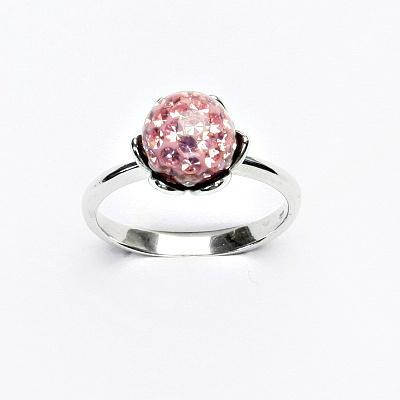 Stříbrný prsten, kulička s krystaly Light rose 8 mm, T 1351