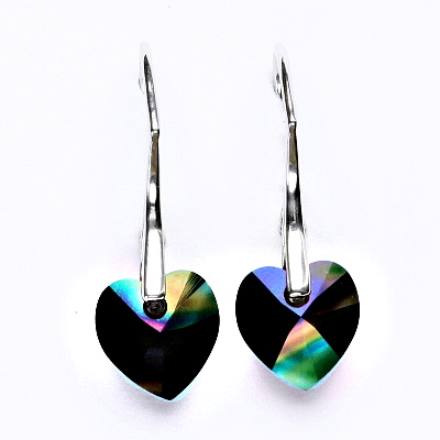 Stříbrné náušnice s krystalem Swarovski (srdce 10 mm, Rainbow Dark), NK 1295