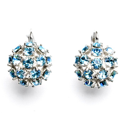 Stříbrné náušnice, půlkoule s krystaly Swarovski Light turquise, NK 1337