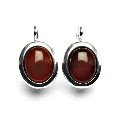 Stříbrné náušnice, přírodní červený achát, 10 x 8 mm, NK 1453