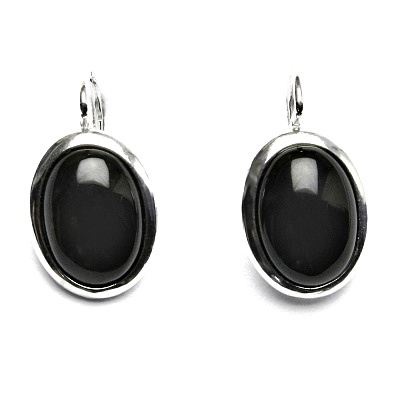 Stříbrné náušnice, přírodní onyx ,černý achát, 14 x 10 mm, NK 1454