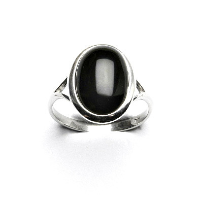 Stříbrný prsten, přírodní černý achát, onyx , 14 x 10 mm, T 1454