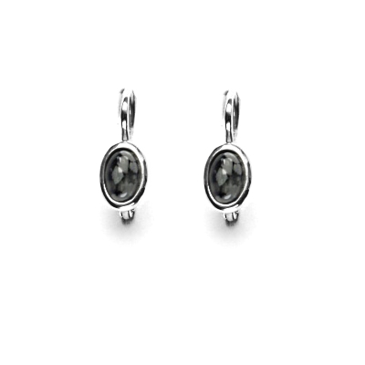Stříbrné náušnice, přírodní obsidian, 6x4 mm, NK 1353