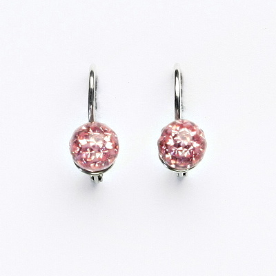 Stříbrné náušnice na klapku, kuličky s krystaly Light rose 6 mm, NK 1183
