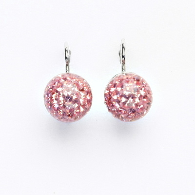 Stříbrné náušnice na klapku, kuličky s krystaly Light rose 10 mm, NK 1298