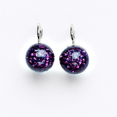 Stříbrné náušnice na klapku, kuličky s krystaly Amethyst 10 mm, NK 1298