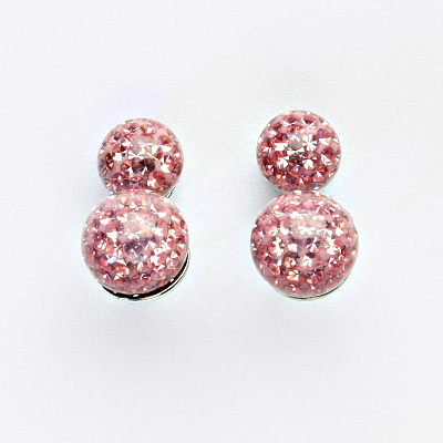 Stříbrné náušnice oboustranné, kuličky s krystaly Light rose 8+10 mm, NŠ1356/1513