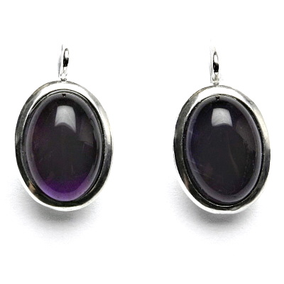 Stříbrné náušnice, přírodní ametyst tmavý, 14 x 10 mm, NK 1454