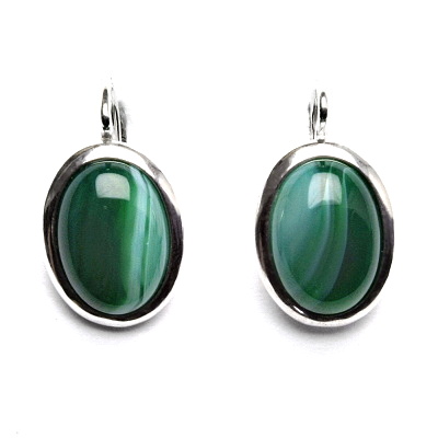 Stříbrné náušnice, přírodní zelený achát barvený, 14 x 10 mm, NK 1454