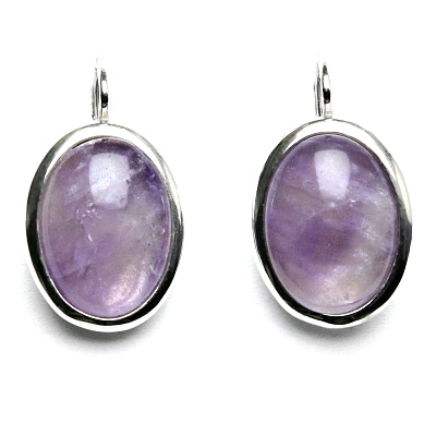 Stříbrné náušnice, přírodní ametyst světlý, 16 x 12 mm, NK 1455