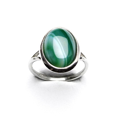 Stříbrný prsten, přírodní zelený achát barvený, 14 x 10 mm, T 1454 m