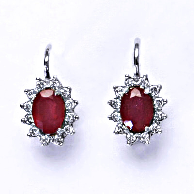 Stříbrné náušnice Kate, přírodní rubín a čiré zirkony, náušnice ze stříbra, NK 1480